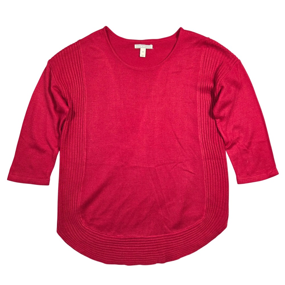 Dana Buchman Red Ribbed Knit 3/4 Sleeve Sweater Women's Medium Holiday Preppy